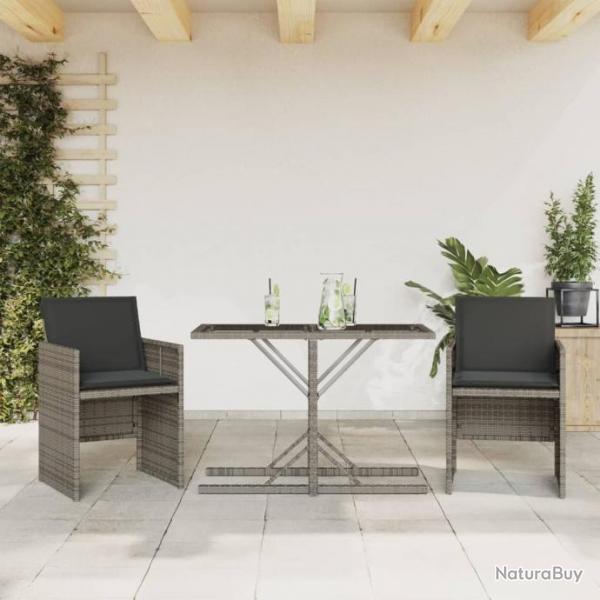 Ensemble de bistro 3 pcs avec coussins gris rsine tresse