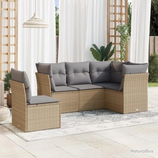 Salon de jardin avec coussins 5 pcs beige rsine tresse