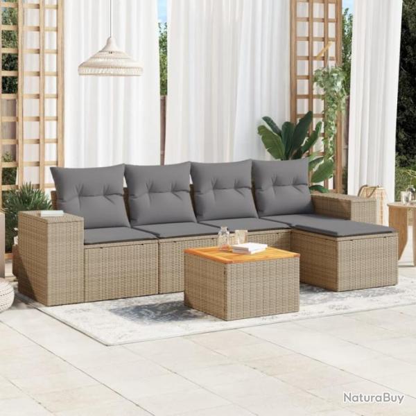 Salon de jardin avec coussins 6 pcs beige rsine tresse