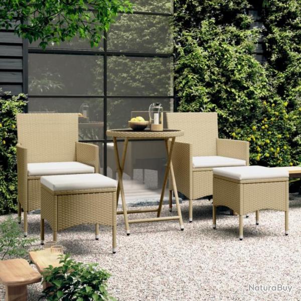 Ensemble de bistro 5 pcs Rsine tresse et verre tremp Beige