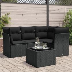 Salon de jardin 5 pcs avec coussins noir résine tressée