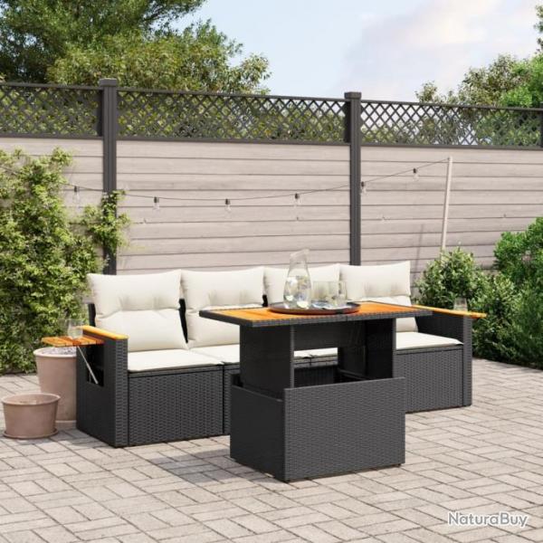 Salon de jardin 5 pcs avec coussins noir rsine tresse