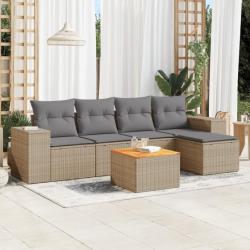 Salon de jardin avec coussins 6 pcs beige résine tressée