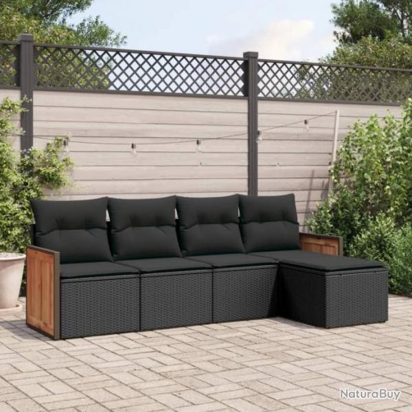 Salon de jardin 5 pcs avec coussins noir rsine tresse