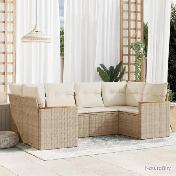 Salon de jardin avec coussins 6 pcs beige rsine tresse