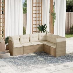 Salon de jardin avec coussins 6 pcs beige résine tressée