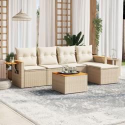 Salon de jardin avec coussins 6 pcs beige résine tressée