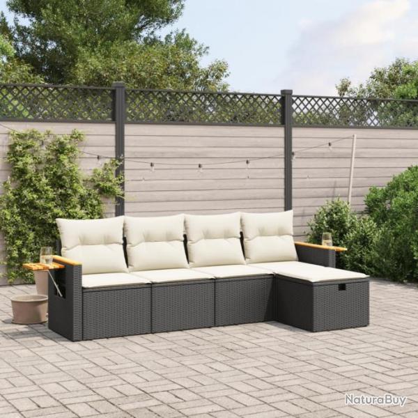 Salon de jardin 5 pcs avec coussins noir rsine tresse