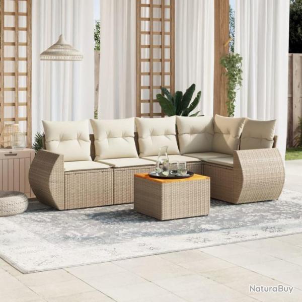 Salon de jardin avec coussins 6 pcs beige rsine tresse