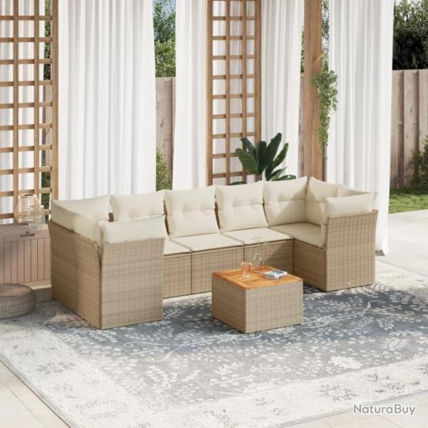 Salon de jardin avec coussins 6 pcs beige rsine tresse