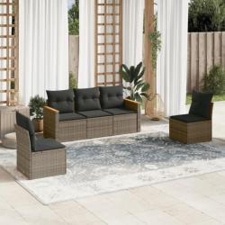 Salon de jardin 5 pcs avec coussins gris résine tressée