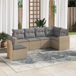 Salon de jardin avec coussins 6 pcs beige résine tressée