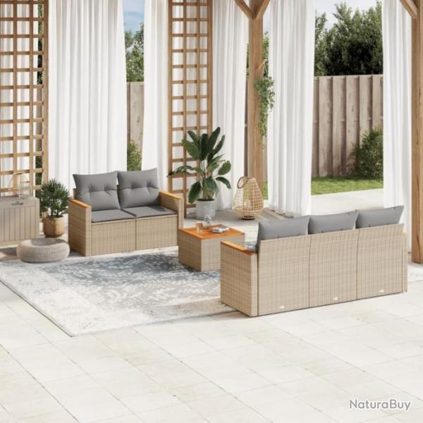 Salon de jardin avec coussins 6 pcs beige rsine tresse