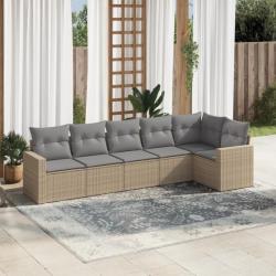 Salon de jardin avec coussins 6 pcs beige résine tressée