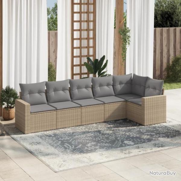 Salon de jardin avec coussins 6 pcs beige rsine tresse