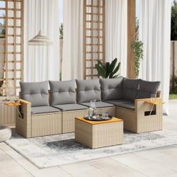 Salon de jardin avec coussins 6 pcs beige résine tressée