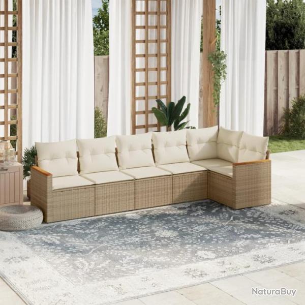 Salon de jardin avec coussins 6 pcs beige rsine tresse