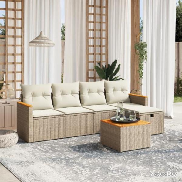 Salon de jardin avec coussins 6 pcs beige rsine tresse