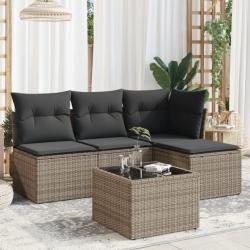 Salon de jardin 5 pcs avec coussins gris résine tressée