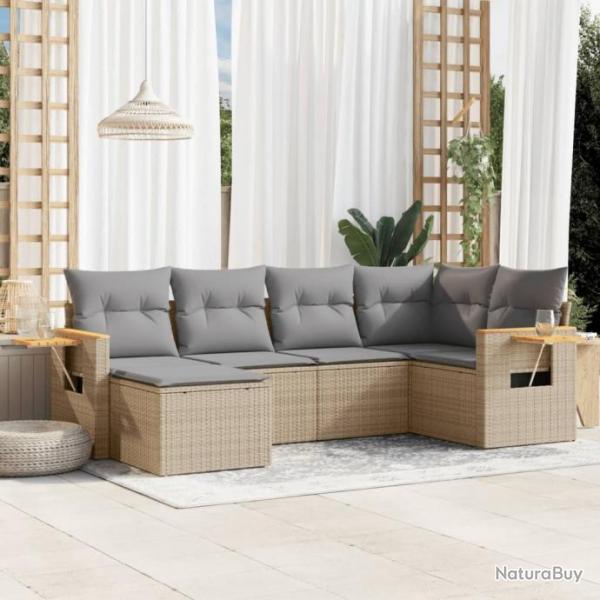 Salon de jardin avec coussins 6 pcs beige rsine tresse