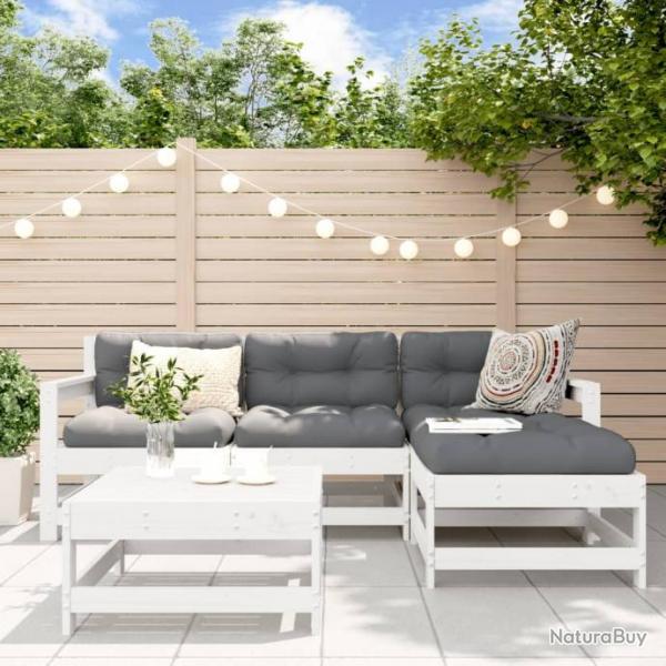 Salon de jardin 5 pcs blanc bois massif de pin