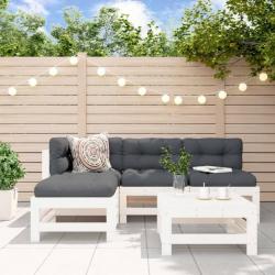 Salon de jardin 5 pcs blanc bois massif de pin