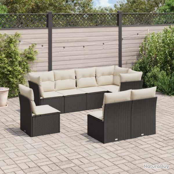 Salon de jardin 8 pcs avec coussins noir rsine tresse