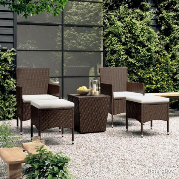 Ensemble de bistro de jardin 5 pcs poly rotin et verre tremp