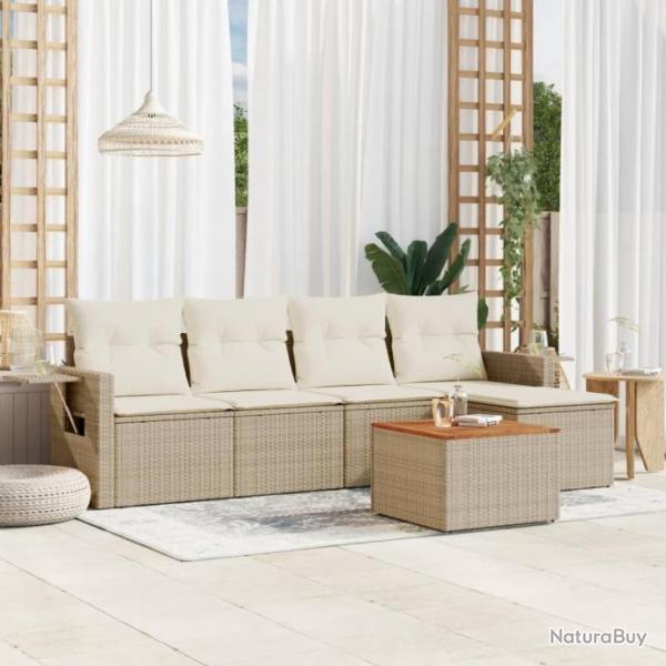 Salon de jardin avec coussins 6 pcs beige rsine tresse