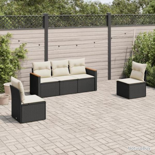 Salon de jardin 5 pcs avec coussins noir rsine tresse