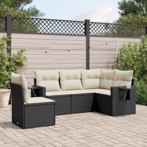 Salon de jardin 5 pcs avec coussins noir rsine tresse