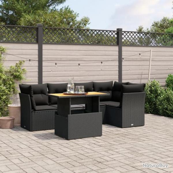 Salon de jardin 5 pcs avec coussins noir rsine tresse