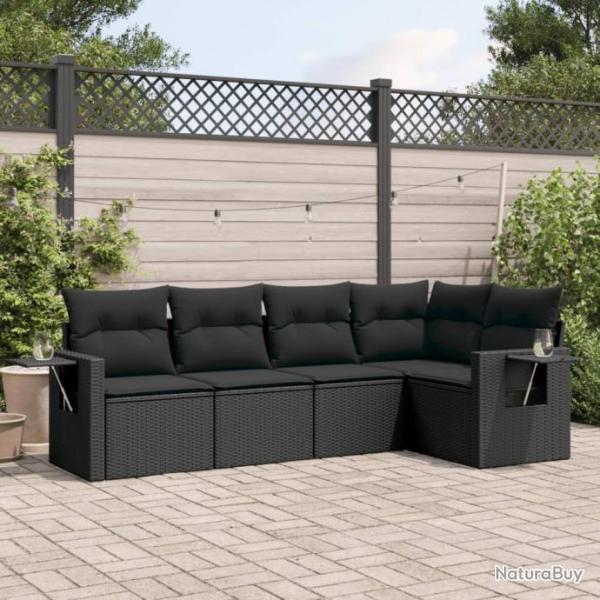 Salon de jardin 5 pcs avec coussins noir rsine tresse