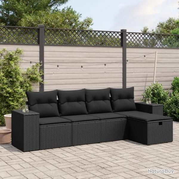 Salon de jardin 5 pcs avec coussins noir rsine tresse