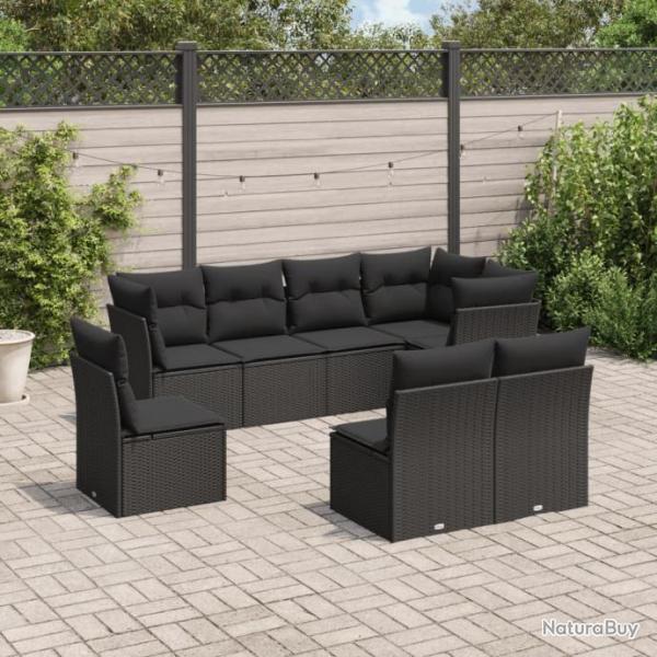 Salon de jardin 8 pcs avec coussins noir rsine tresse