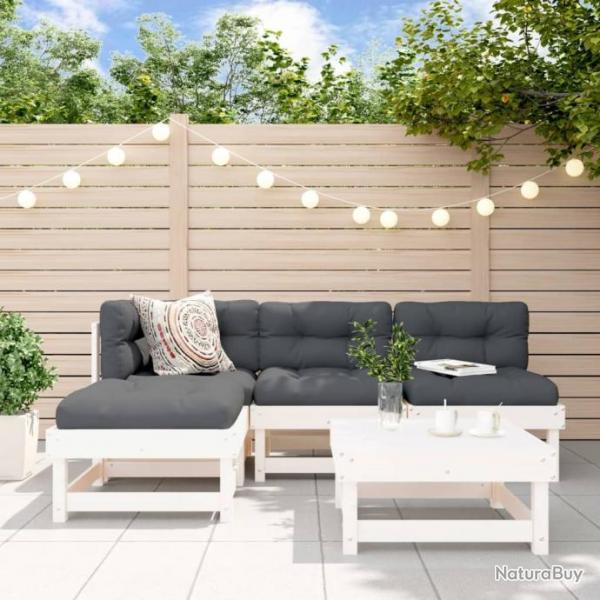 Salon de jardin 5 pcs blanc bois massif de pin