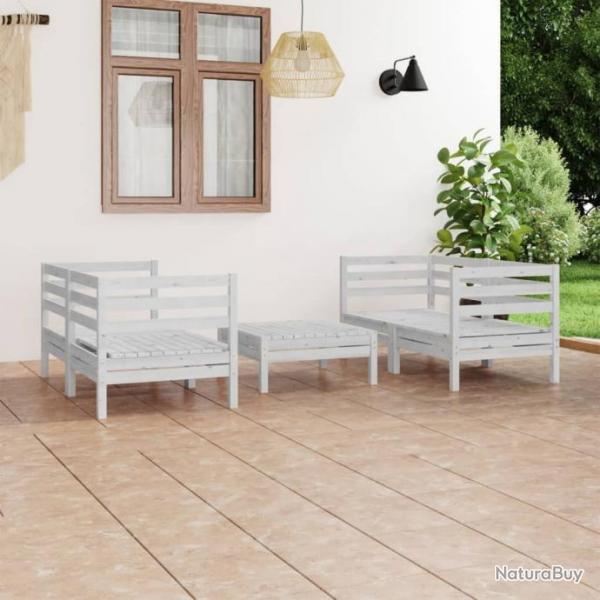 Salon de jardin 5 pcs blanc bois de pin massif