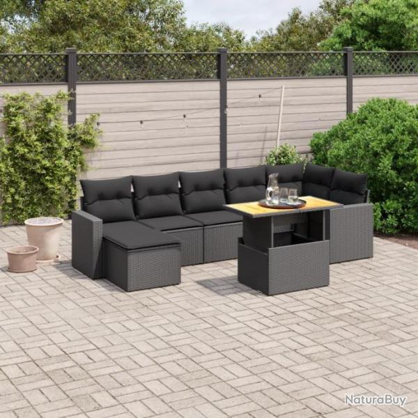 Salon de jardin 8 pcs avec coussins noir rsine tresse