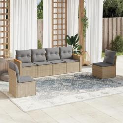 Salon de jardin avec coussins 6pcs mélange beige résine tressée