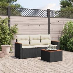 Salon de jardin 4 pcs avec coussins noir résine tressée