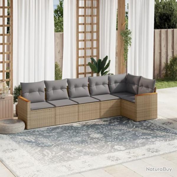 Salon de jardin avec coussins 6pcs mlange beige rsine tresse