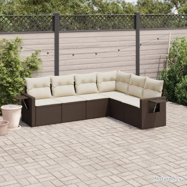 Salon de jardin avec coussins 6 pcs marron rsine tresse