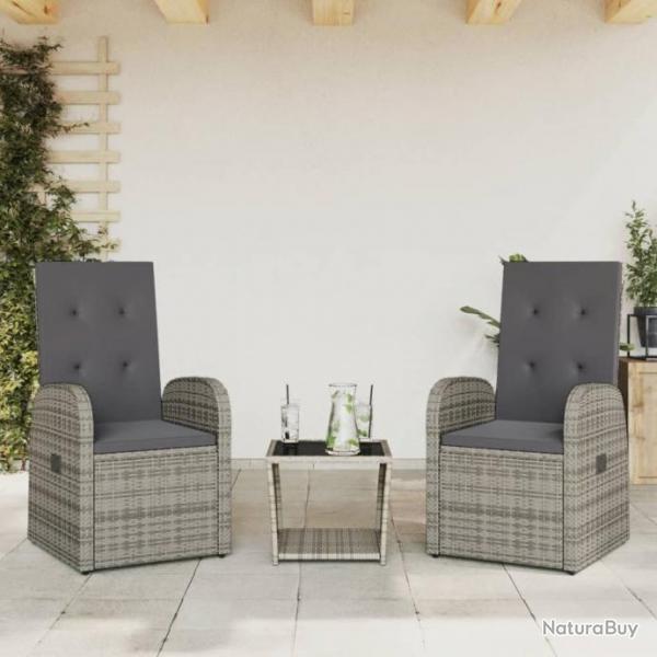 Ensemble  manger de jardin 3 pcs coussins gris rsine tresse