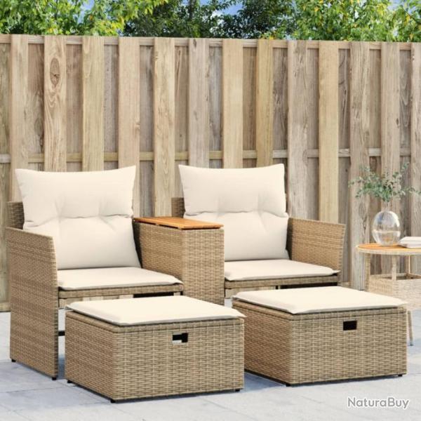 Canap de jardin 2 places avec tabourets beige rsine tresse