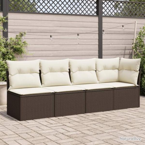 Canap de jardin avec coussins 4 places marron rsine tresse