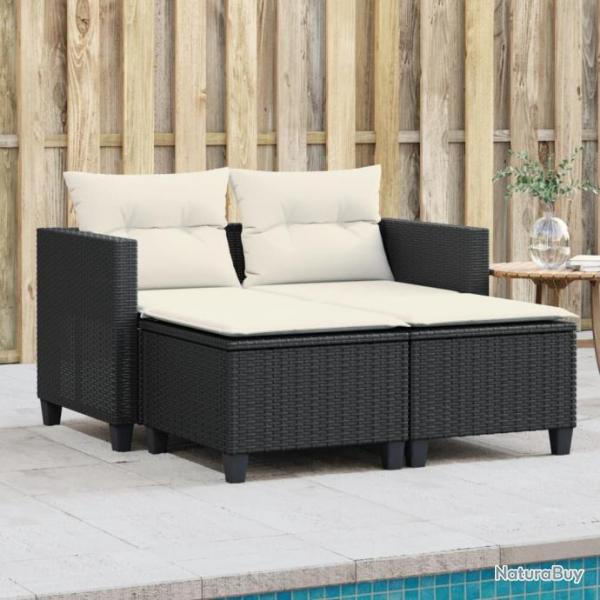 Canap de jardin 2 places avec tabourets noir rsine tresse