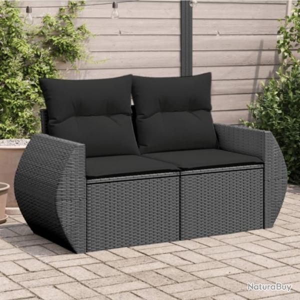 Canap de jardin avec coussins 2 places noir rsine tresse