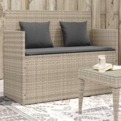 Banc de jardin avec coussins gris clair résine tressée