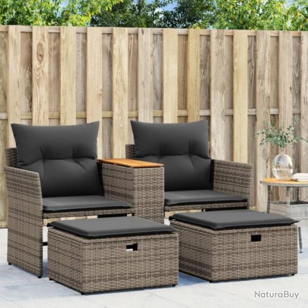 Canap de jardin 2 places avec tabourets gris rsine tresse