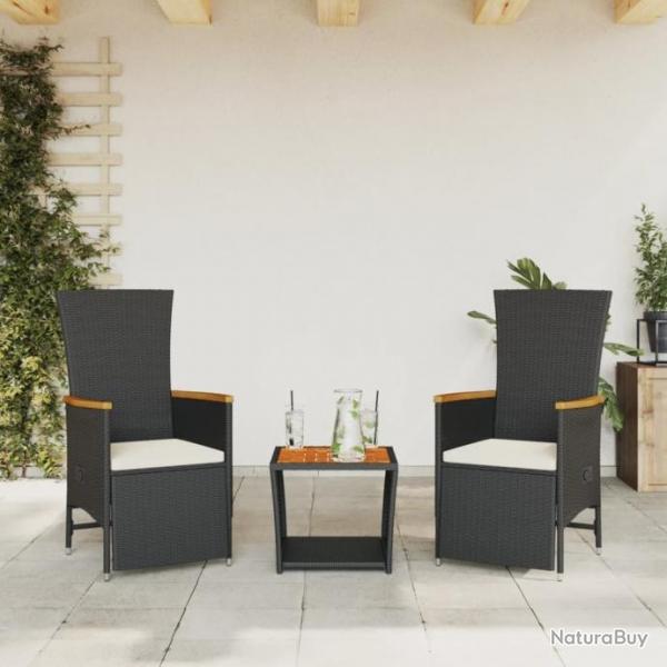 Ensemble  manger de jardin avec coussins 3 pcs Noir